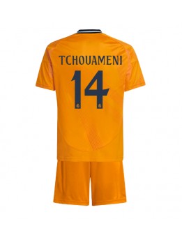 Real Madrid Aurelien Tchouameni #14 Replika Borta Kläder Barn 2024-25 Kortärmad (+ byxor)